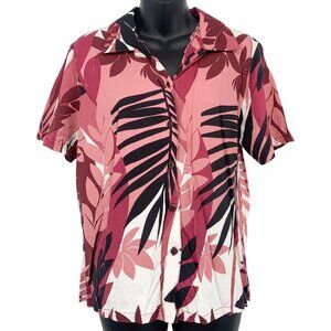 Iolani Vintage Hawaiian Shirt Red Pink Size Small S Palm Leaf Button Up Collar